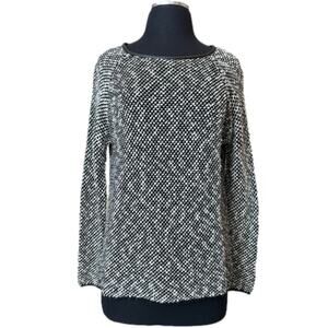 Zara Knit Sweater Boat Neck Long Sleeve Black White Wool Blend Size M Casual